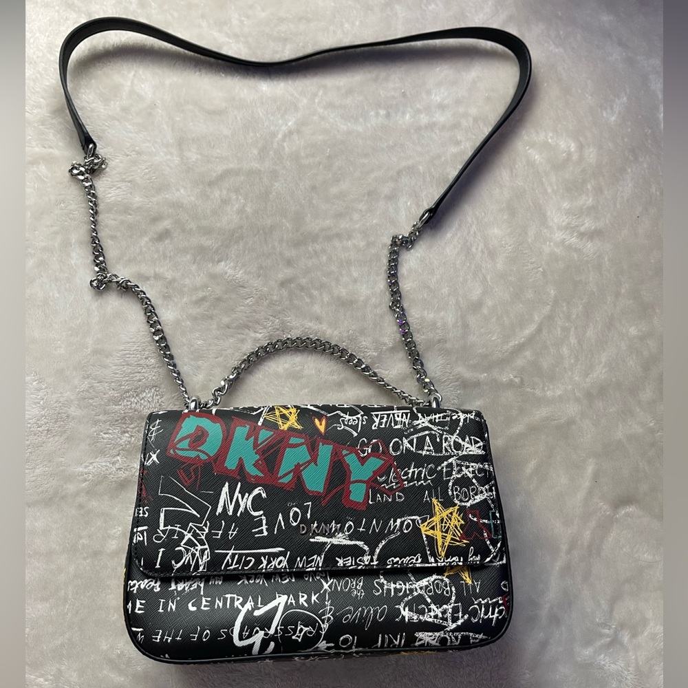 DKNY Graffiti Black Gia Wallet Crossbody Purse